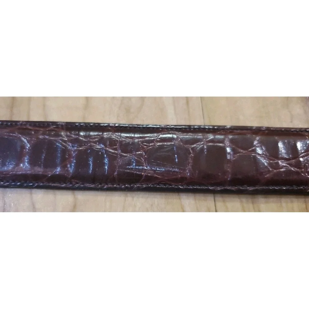 Mens Belt‎ Top Grain Leather Brown Animal Print Brass Buckle Size 34 USA